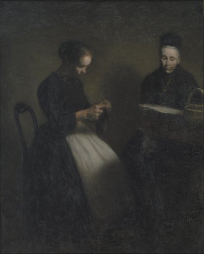 Kväll i salongen. Konstnärens mor och hustru av Vilhelm Hammershøi