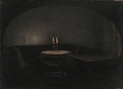 Interiör. Artificiellt ljus interiör. Artificiellt ljus, 1909. av Vilhelm Hammershøi