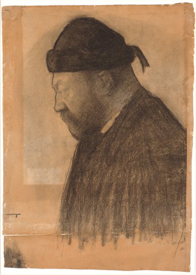 Porträtt av Thorvald Bindesbøll i profil till vänster av Vilhelm Hammershøi