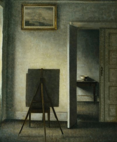 En interiör med konstnärens staffli, av Vilhelm Hammershoi