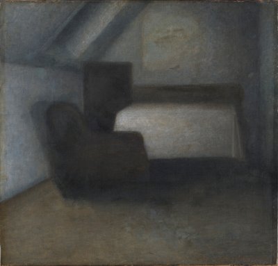 Vindrum med bord och stol av Vilhelm Hammershøi
