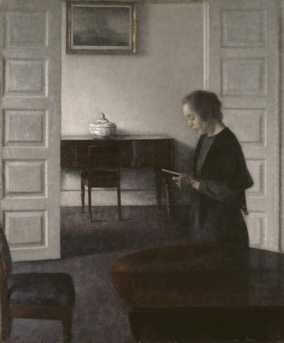Interiör med en Lady Reading, ca 1900 (olja på duk) av Vilhelm Hammershoi