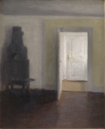 Inredning med en gammal kamin av Vilhelm Hammershoi