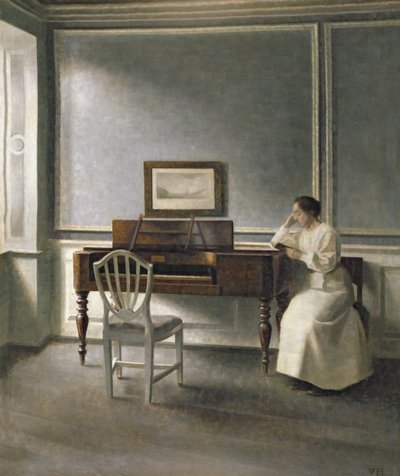 Mwanamke Kusoma kwa Piano, 1907 swed av Vilhelm Hammershoi