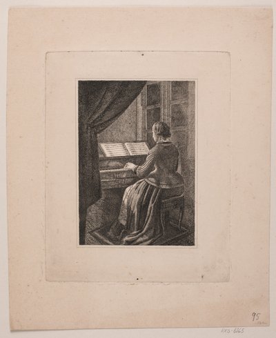 Porträtt av målarens fru som spelar piano av Vilhelm Kyhn