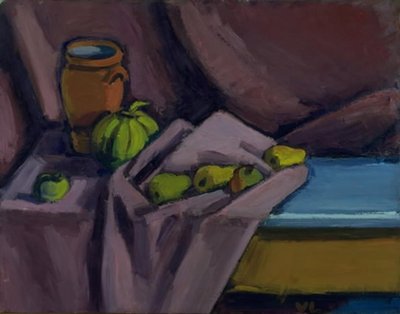 Stilleben med burk och frukt av Vilhelm Lundstrøm