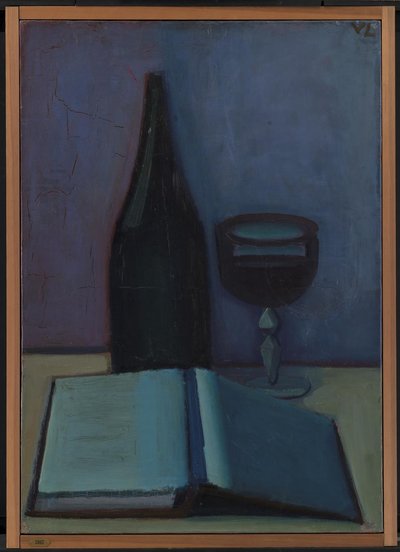 Stilleben med en bok, ett glas och en flaska av Vilhelm Lundstrøm
