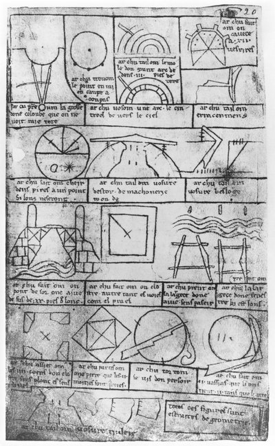 Faksimilkopia av Fr 19023 fol.20 Geometriska figurer för uppförande av byggnader av Villard de Honnecourt