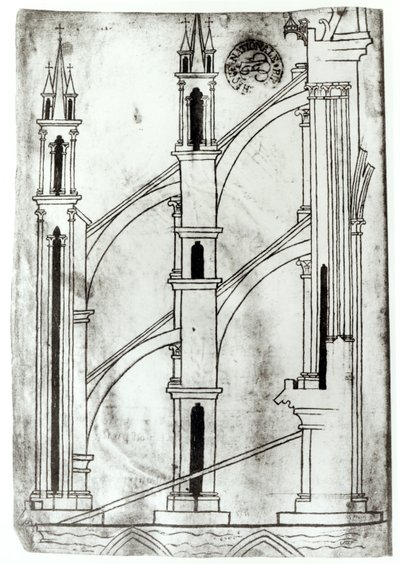 Ms Fr 19093 f.32v Sektion av väggen och bågen av absidiska kapellen i Reims katedral (faksimilkopia) av Villard de Honnecourt
