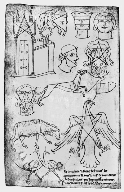 Ms Fr 19093 fol.18v Olika ritningar (faksimilkopia) av Villard de Honnecourt