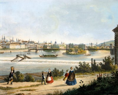 Prag vid floden Moldava (Vltava), av Vincent Morstadt, Tjeckien av Vincenc Morstadt