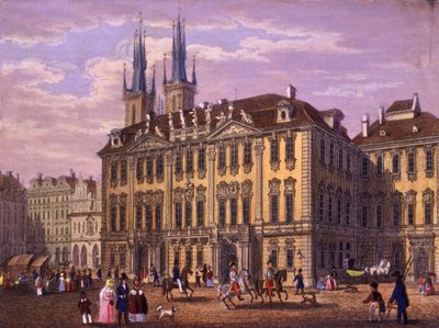 Goltz-Kinsky (Kinský) palats, Prag, 1847 (färgad stålstick) av Vincenc and Geissler, F. Morstadt