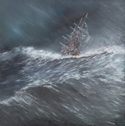 Beagle i en storm utanför Kap Horn (2) 24 december 1832, 2014, (Olja på duk) av Vincent Alexander Booth