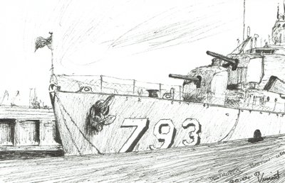 Destroyer 793 Boston Maritime Museum, 2003, (bläck på papper) av Vincent Alexander Booth