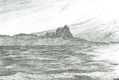 Duart Castle från färjan;2007;(bläck på papper) av Vincent Alexander Booth