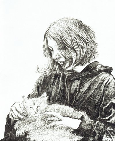 Flicka och katt, 2022 av Vincent Alexander Booth