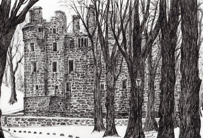 Huntly Castle Scotland, 2007, (bläck på papper) av Vincent Alexander Booth