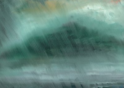 Bergsregn, 2017, (olja på dukskiva) av Vincent Alexander Booth