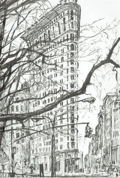 New York Flat Iron Building, 2003, (bläck på papper) av Vincent Alexander Booth