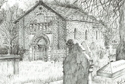 Old Church, Prestbury, 2009, (Bläck på papper) av Vincent Alexander Booth