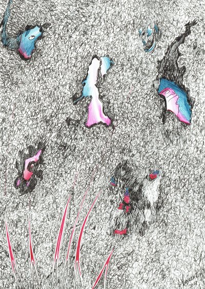 Paleheads, 2017, (bläck på papper) av Vincent Alexander Booth