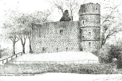 Ruin at Strathaven, 2012, (Bläck på papper) av Vincent Alexander Booth