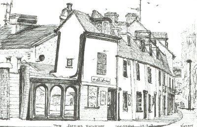 Sluttande byggnader Cambridge, 2003, (Bläck på papper) av Vincent Alexander Booth