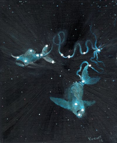 Stjärntecken Fiskarna, 2016, (olja på dukskiva) av Vincent Alexander Booth