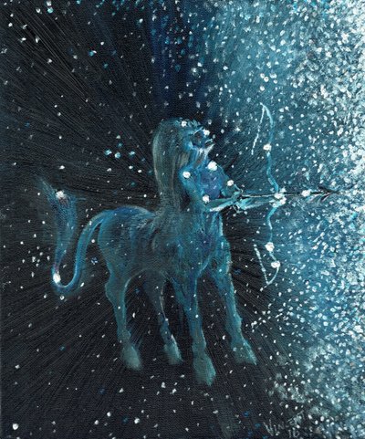 Stjärntecken Skytten, 2016, (olja på dukskiva) av Vincent Alexander Booth