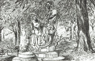 Staty i Jardin Luxembourg Paris, 2003, (Bläck på papper) av Vincent Alexander Booth