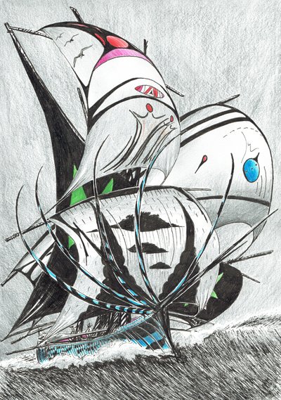 Storm Creators Andaman Sea, 2017, (bläck på papper) av Vincent Alexander Booth