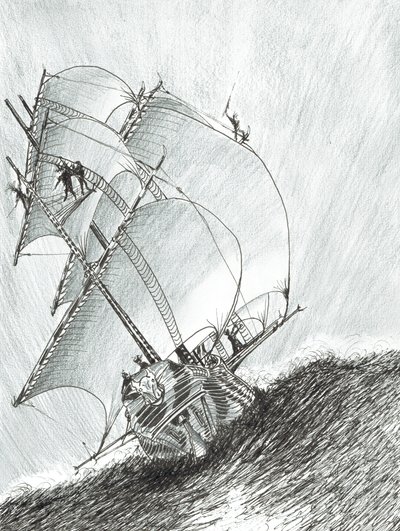 Storm Creators Molucca Sea, 2017, (bläck på papper) av Vincent Alexander Booth