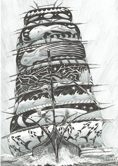 Storm Creators Red Sea, 2017, (bläck på papper) av Vincent Alexander Booth