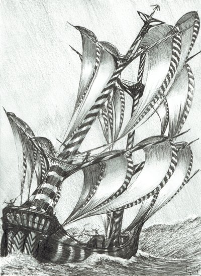 Storm Creators Solomon Sea, 2017, (bläck på papper) av Vincent Alexander Booth