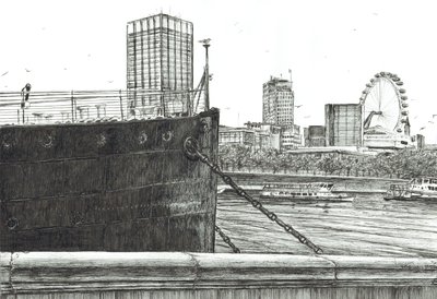 The Black Bow on Themsen, 2006, (bläck på papper) av Vincent Alexander Booth
