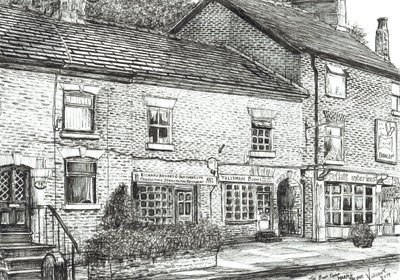 The Book shop at Marple Bridge, 2017, (bläck på papper) av Vincent Alexander Booth