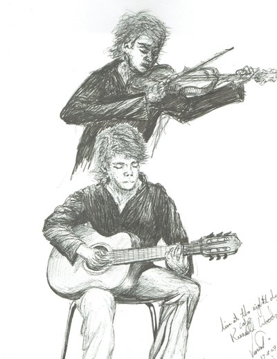 Gitarristen och violinisten på 8th day cafe Manchester, 2007 av Vincent Alexander Booth