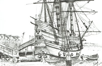 The Mayflower, Plymouth, Massachusetts. 2003, (bläck på papper) av Vincent Alexander Booth