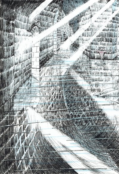 sida 25, Slottet i skogen Findhorn, 2006, (bläck på papper) av Vincent Alexander Booth