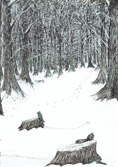 sida 5, Slottet i skogen Findhorn, 2006, (bläck på papper) av Vincent Alexander Booth