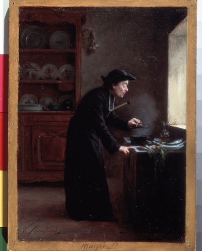 ""Skinny!"" (fastetid) En matlagningskur under fastan. Målning av Vincent Jean-Baptiste (Jean Baptiste) Chevilliard (1841-1904) Eremitagemuseet, Sankt Petersburg, Ryssland av Vincent Chevilliard