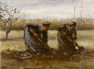 Två bondkvinnor som gräver potatis, 1885. av Vincent van Gogh
