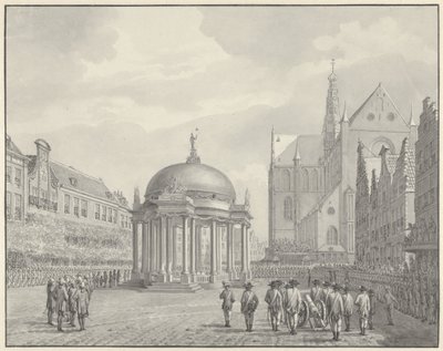 Insvärjande av regeringsbestämmelserna på Grote Markt i Haarlem, 5 september 1787 av Vincent Jansz. van der Vinne