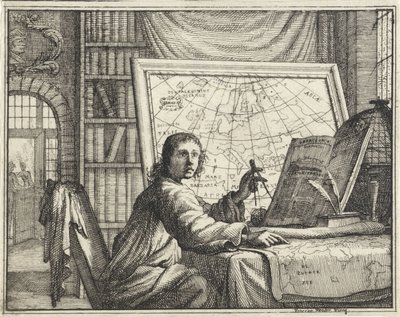 Man med kompass på kartor av Vincent Laurensz. van der Vinne (II)