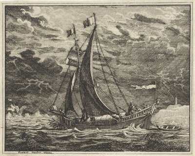 Skepp i olycksbådande väder av Vincent Laurensz. van der Vinne (II)