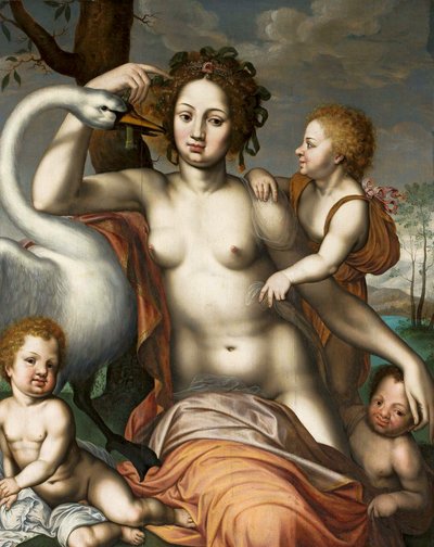 Leda med svan och barn. av Vincent Sellaer