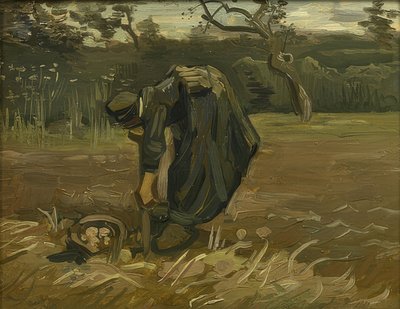 Bondens fru skördar potatis. 1885 av Vincent van Gogh