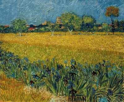 Vy över Arles med irisblommor i förgrunden av Vincent van Gogh