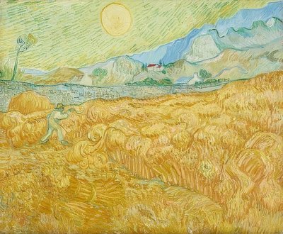 Skörden, sädesfält med skördemaskiner (La moisson). 1889 av Vincent van Gogh