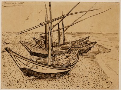 Fiskebåtar på stranden vid Saintes-Maries-de-la-Mer av Vincent van Gogh